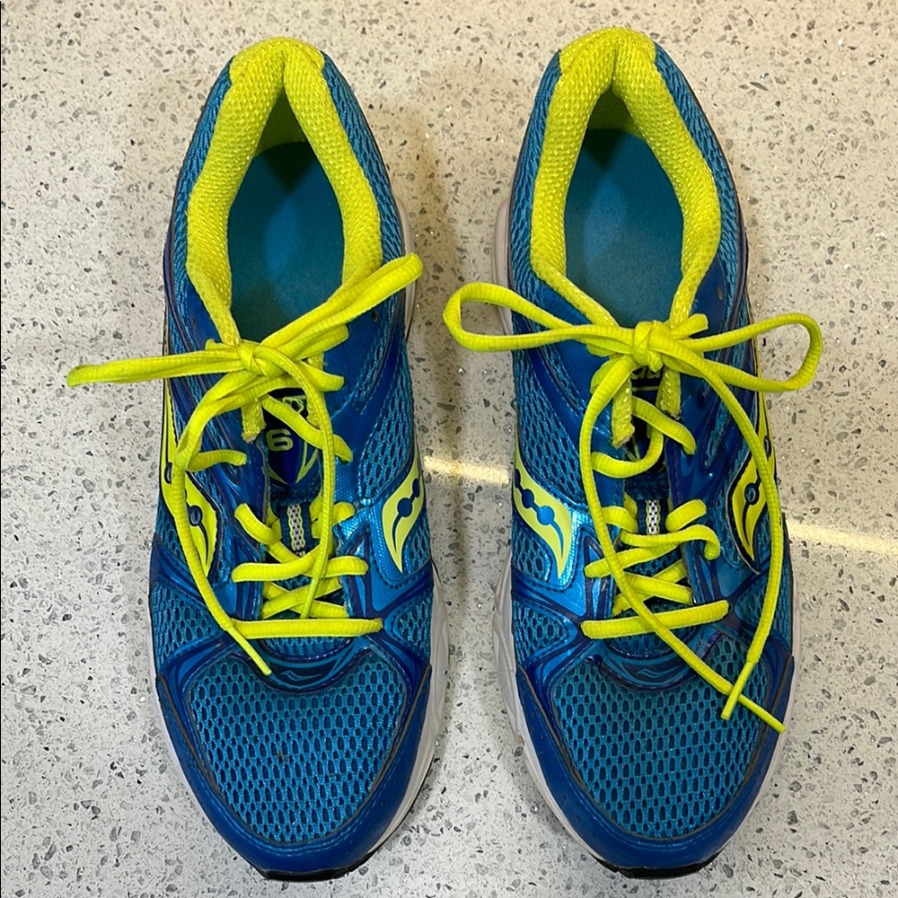 SAUCONY COHESION ATHLETIC SHOES WOMENS SZ 10 BLUE NEON YELLOW TENNIS SNEAKERS